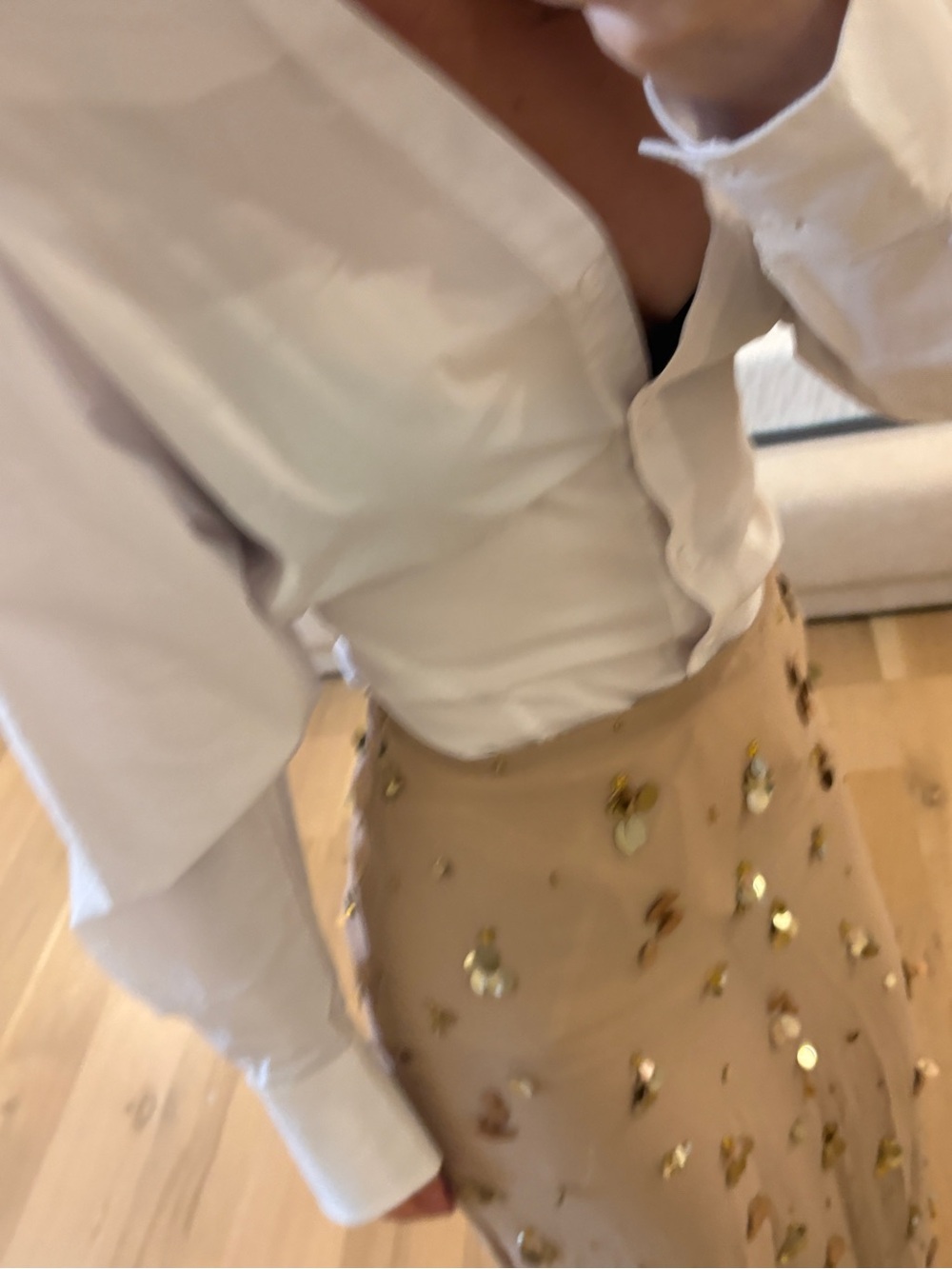 Zara Beige Midi Skirt with Gold Sequin Accents